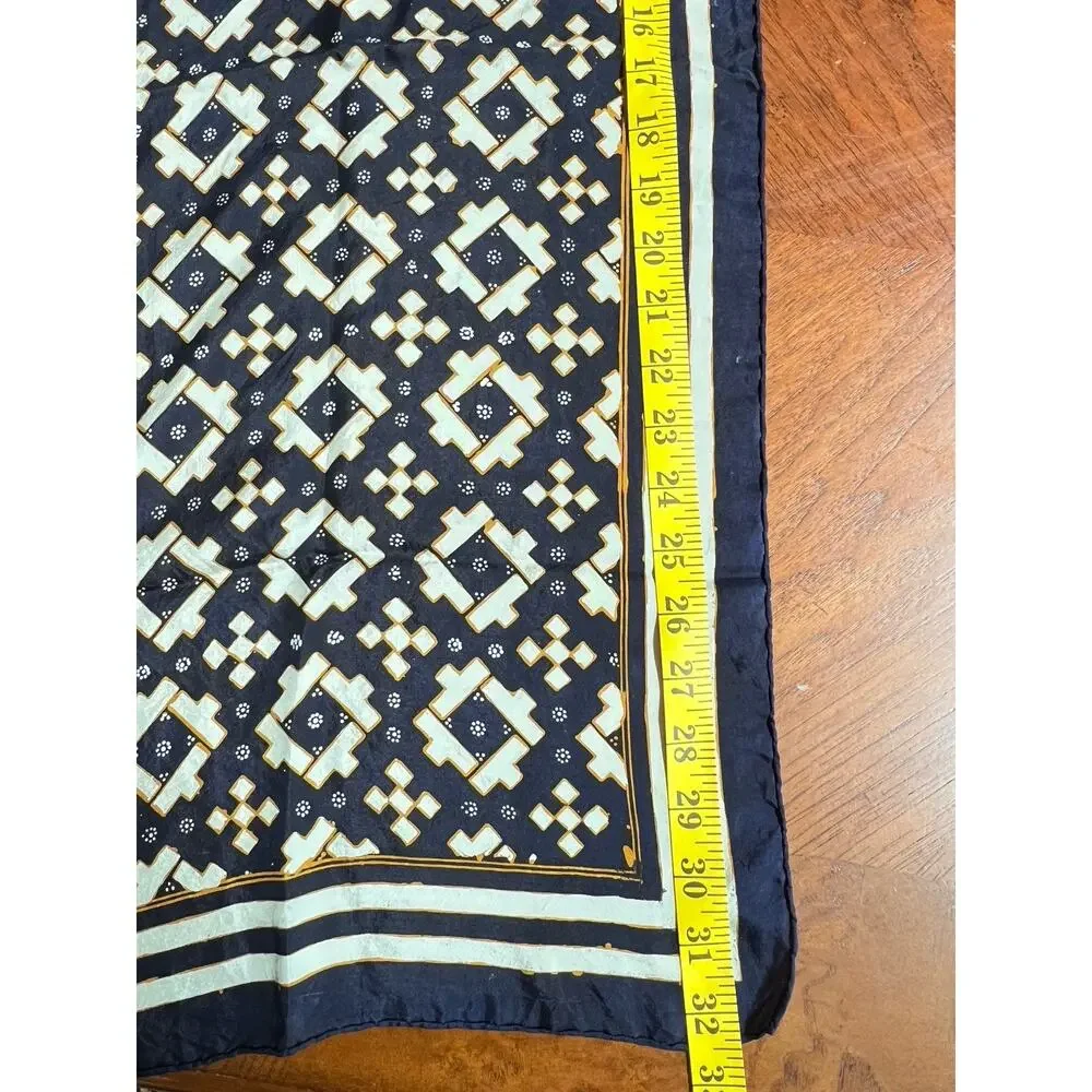 Oversized Silk Scarf Signed Iwan Tirta Batik Navy Gold 32x 31
